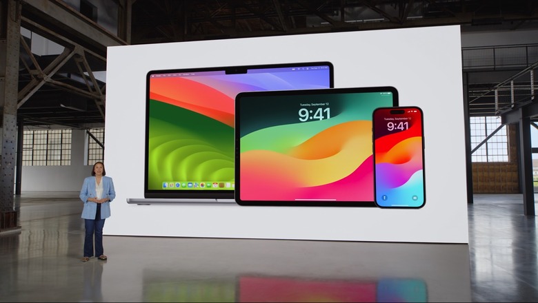 Apple products with USB-C ports: MacBook, iPad, and iPhone 15.