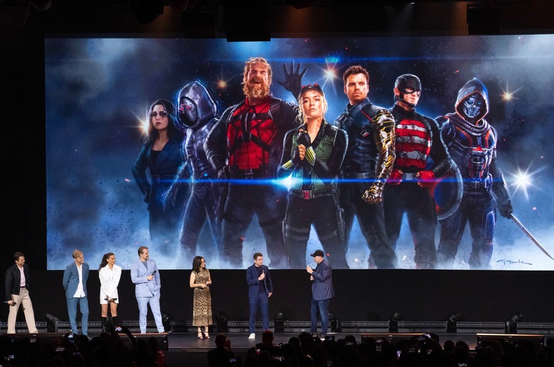 The cast of Marvel's Thunderbolts on stage together.