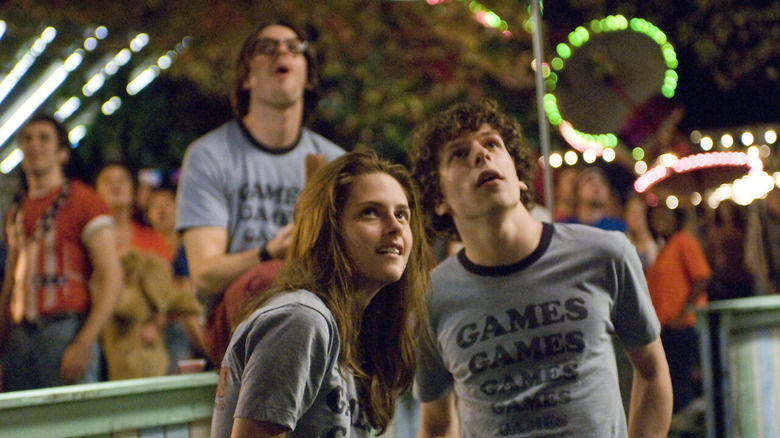 Jesse Eisenberg, Kristen Stewart, and Martin Starr in Adventureland.