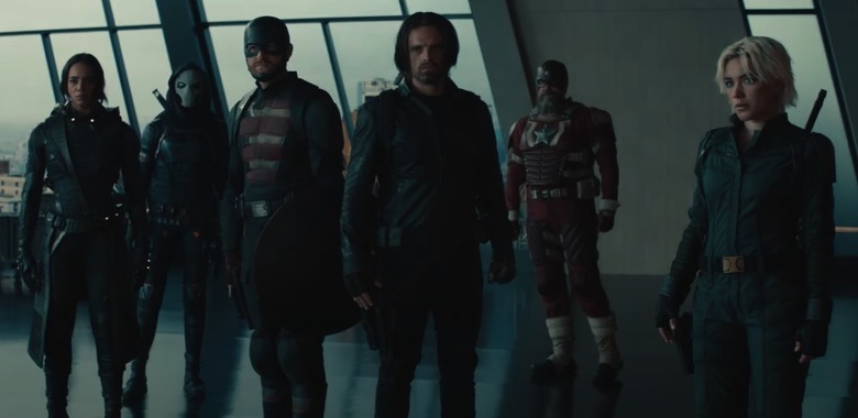 The Thunderbolts team from the first teaser trailer, as they arrive at the former Avengers Tower.