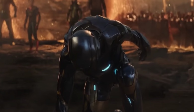 Pepper Potts (Gwyneth Paltrow) arriving in Rescue armor in Avengers: Endgame.