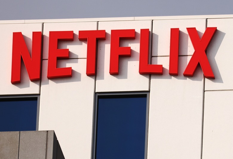 The Netflix logo is displayed at Netflix's Los Angeles headquarters on October 07, 2021 in Los Angeles, California.