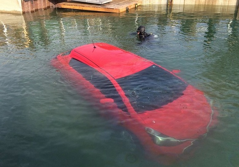 car in lake