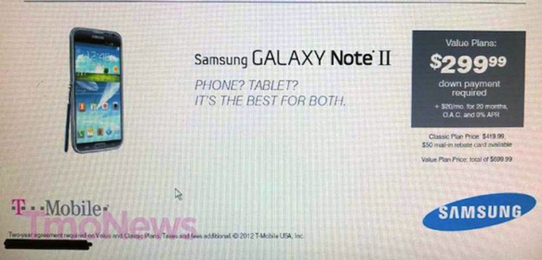 Galaxy Note II Price T-Mobile