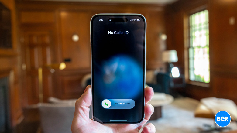 iPhone 14 Pro Max showing a phone call with no Caller ID
