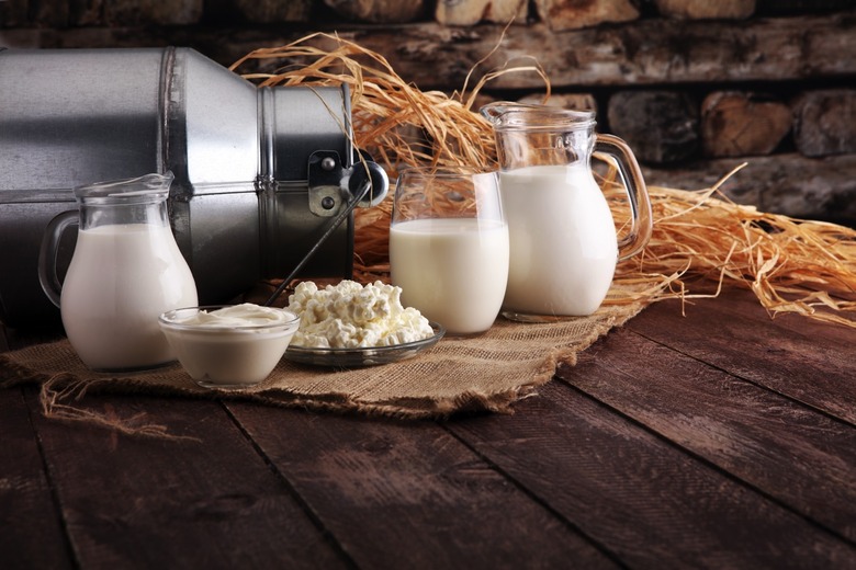 Milk products on a table