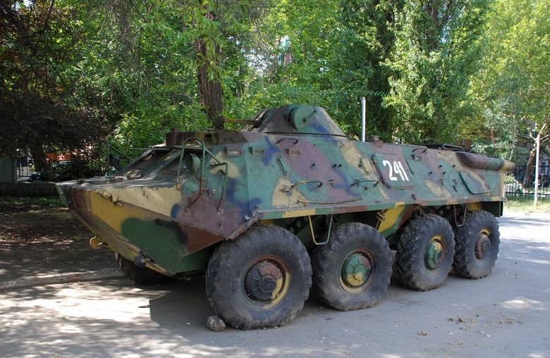 Russian BTR armored car on display