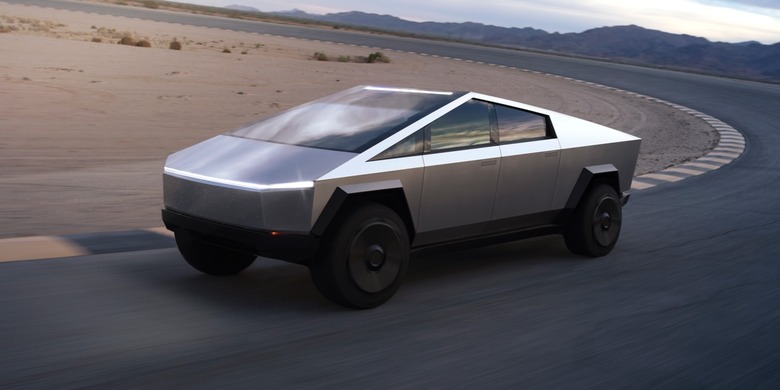 Tesla Cybertruck on the road.