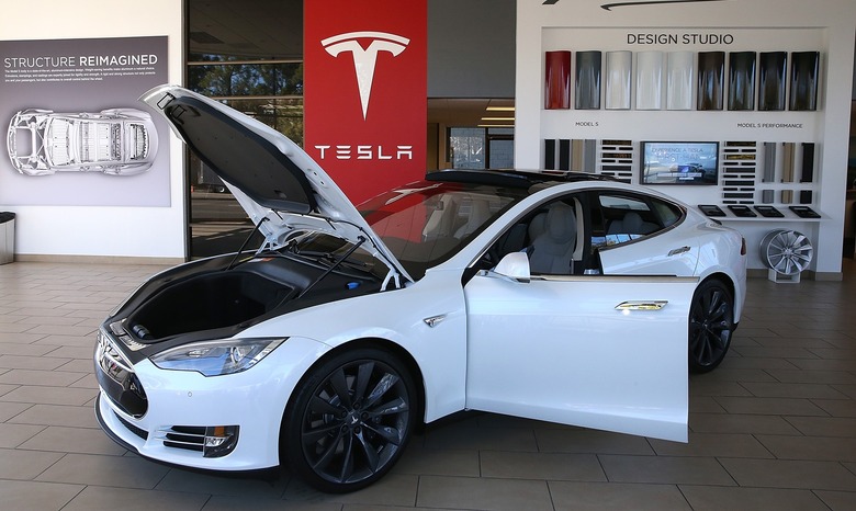 A Tesla Model S car is displayed at a Tesla showroom on November 5, 2013 in Palo Alto, California.