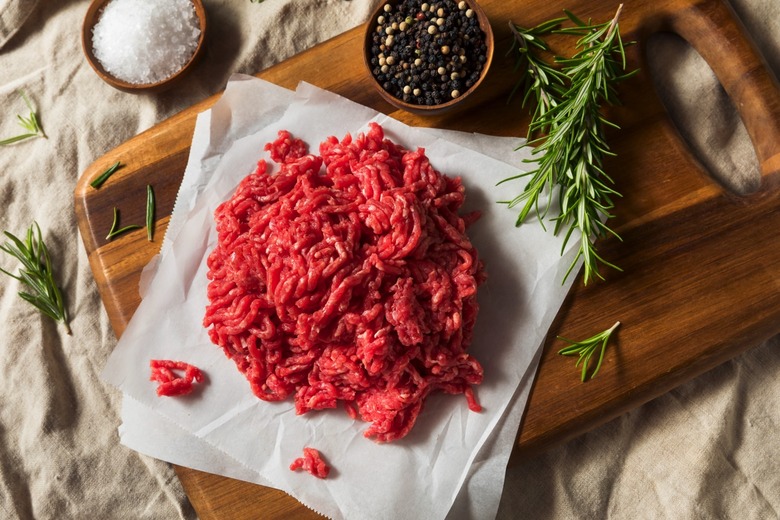 Red ground minced beef on a table
