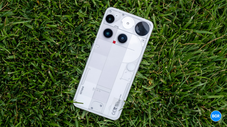 Back of the Nothing Phone (3) in grass