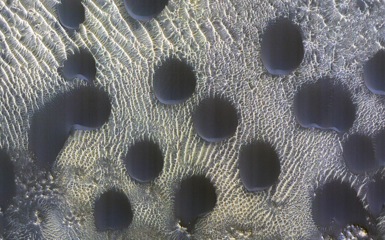 image of strange circular martian sand dunes