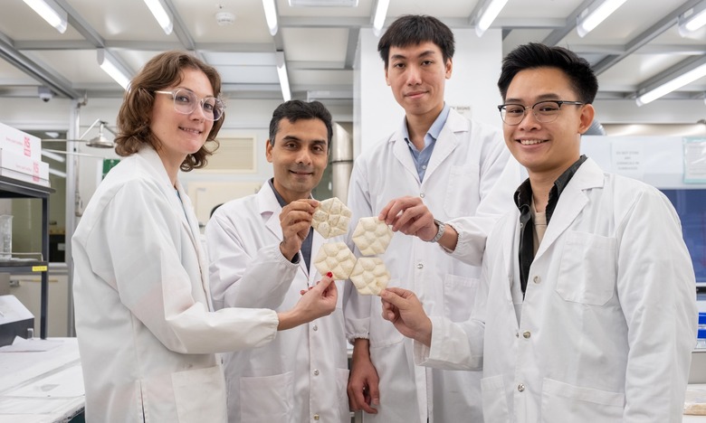 elephant skin sustainable cooling tiles held up by scientists who made them