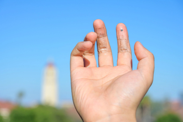 electronic skin shown on fingers