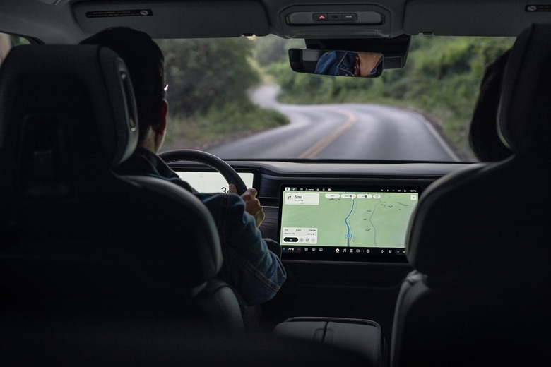 Navigating a Rivian car with Google Maps.