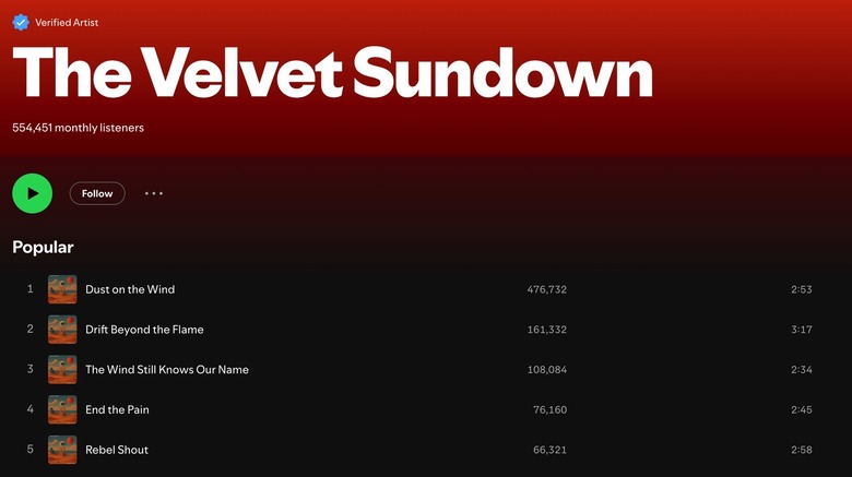 The Spotify page for The Velvet Sundown, an AI band.