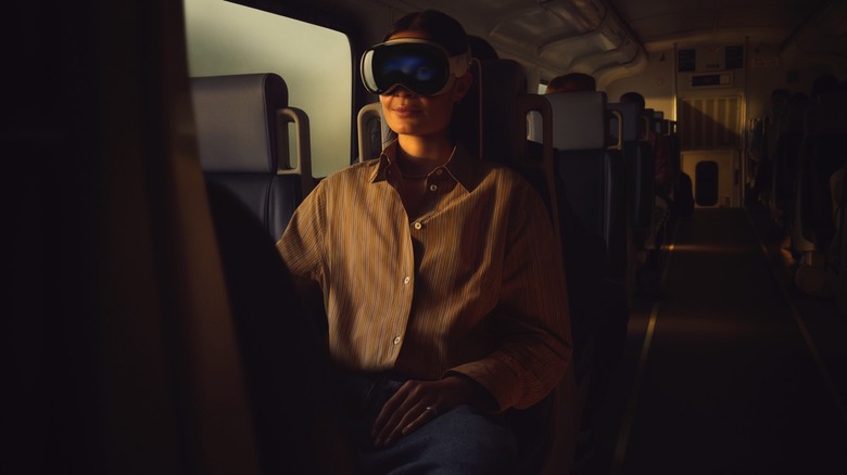 Using the Vision Pro on a train via Travel Mode.