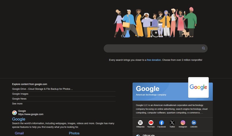 Bing changes its look when you search for Google.