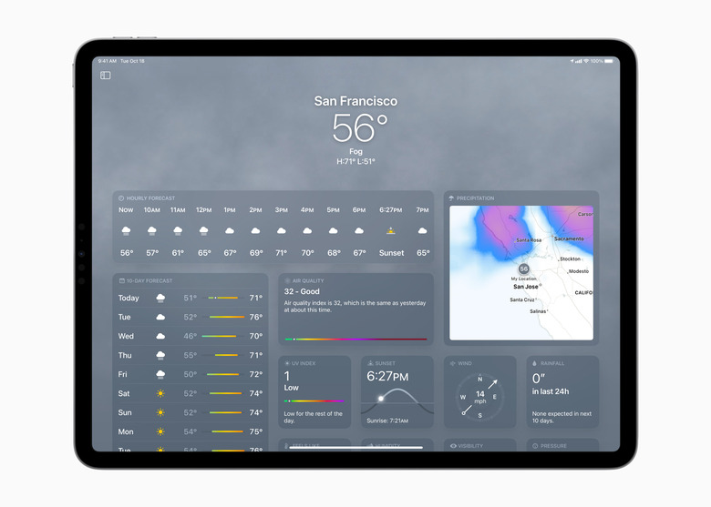 Apple's Weather app with Dark Sky features on iPadOS 16.