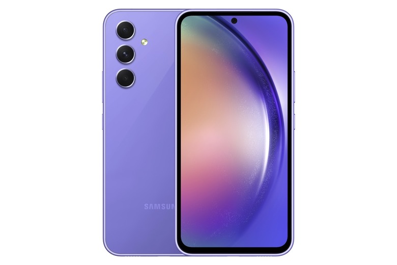 Samsung's Galaxy A54 smartphone in Awesome Violet.