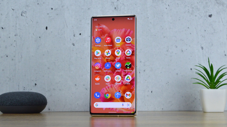 Google Pixel 6 Pro front facing with screen powered on