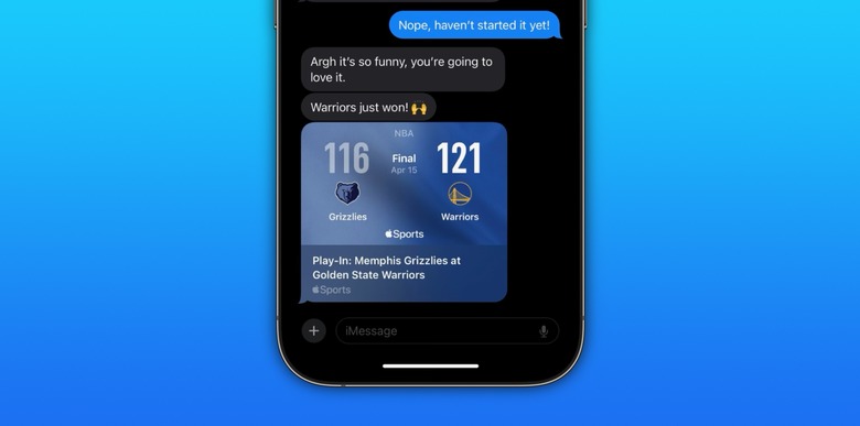 Apple Sports Game Card Sharing on iMessage