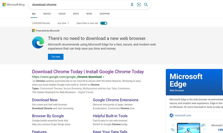 Trying to download Google Chrome on the Microsoft Edge browser.