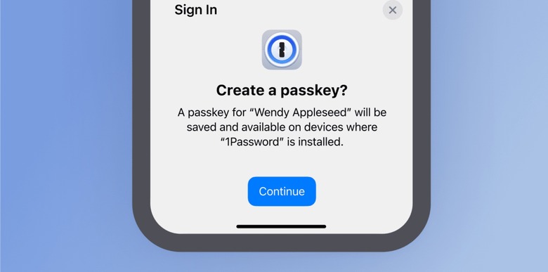 1Password lets you save passkeys for internet accounts.