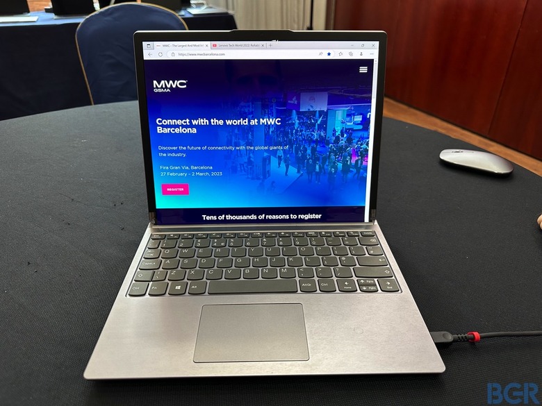 Lenovo concept laptop with a rollable display: Screen is rolled down.