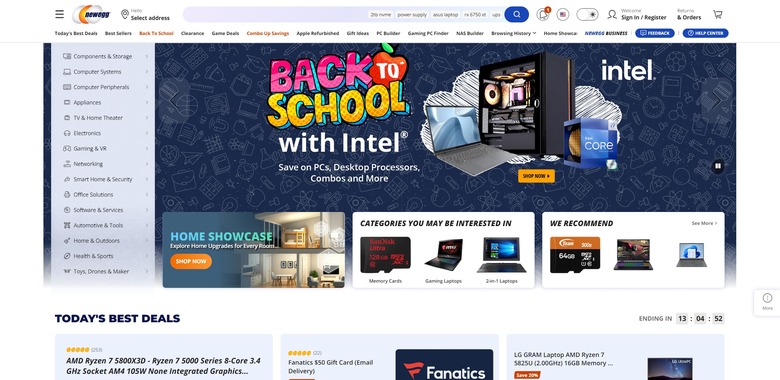 Newegg's homepage.