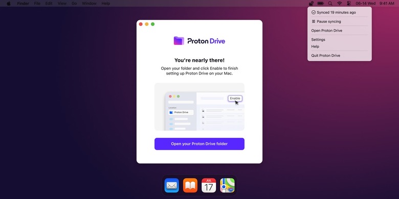 Proton Drive syncing files on a Mac.