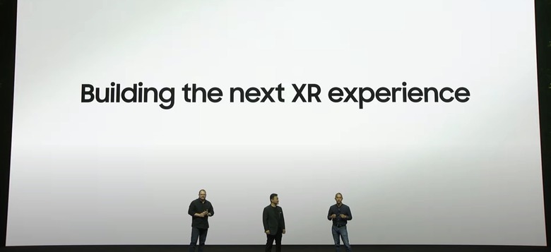 Qualcomm, Samsung, and Google execs talking about next-gen mixed reality headset tech at Unpacked 2023.