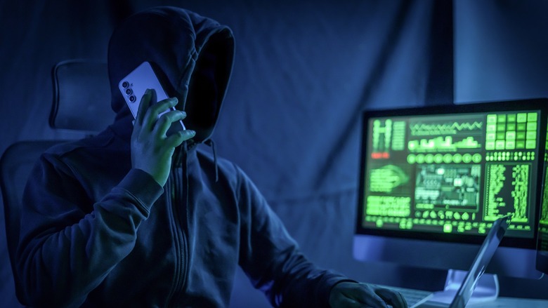Hacker intercepting a phone call.