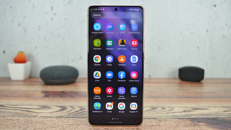 Samsung Galaxy S21 on a table
