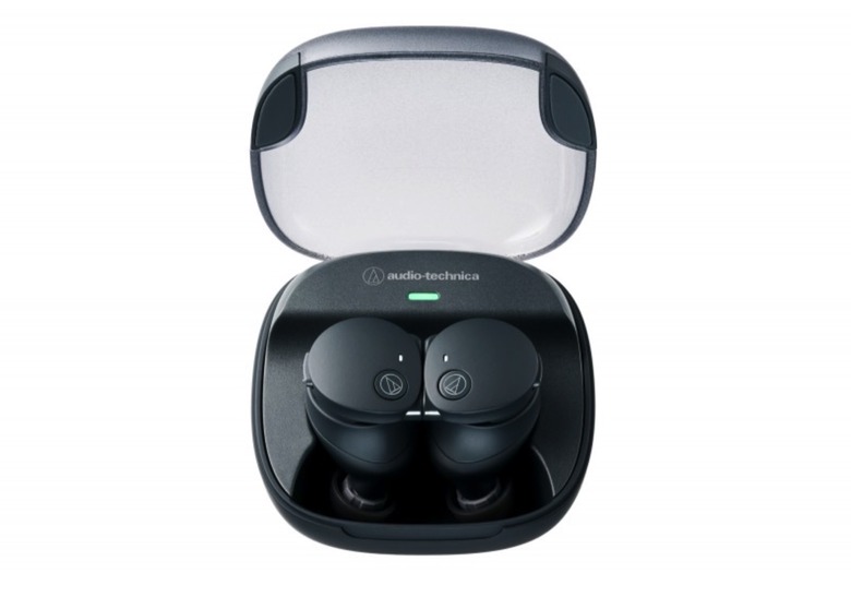 Audio-Technica's ATH-CKS50TW2 wireless earphones inside the case.