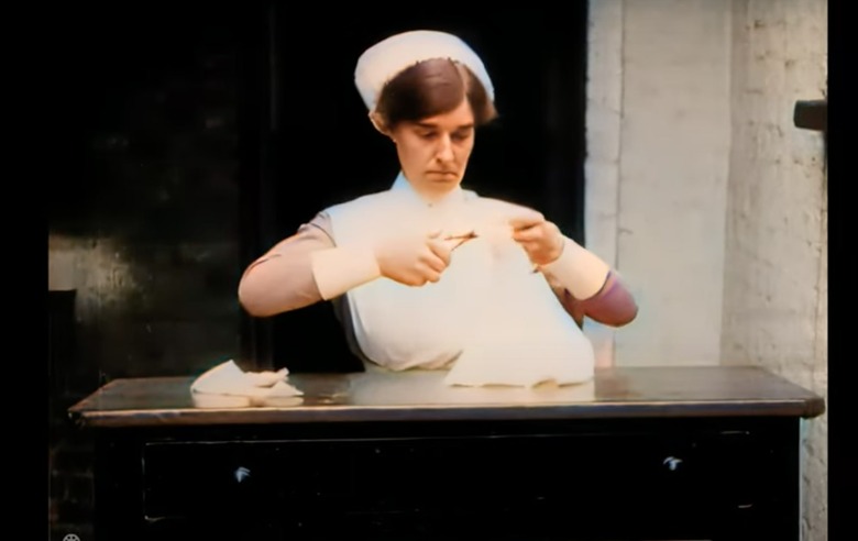 Nurse making face mask